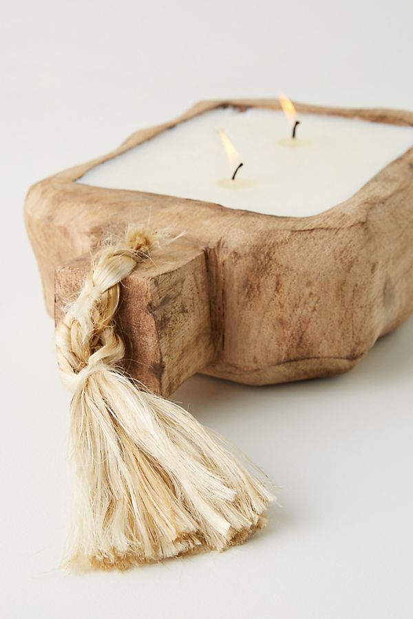 Scented candle in re-usable driftwood tray