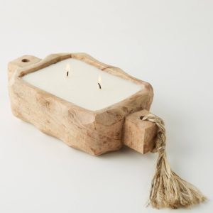 Scented candle in re-usable driftwood tray